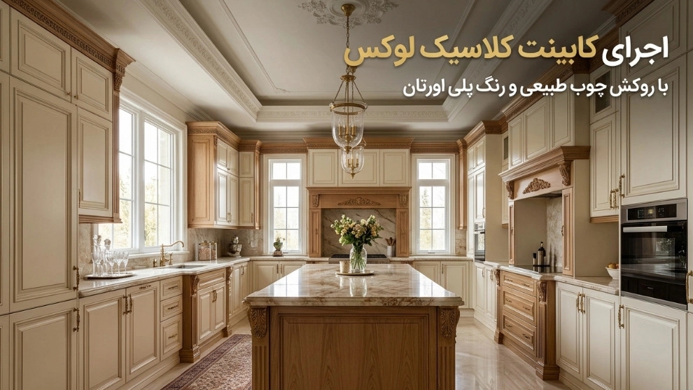 Implementation of luxury classic cabinet with natural wood veneer and polyurethane paint Implementation of luxury classic cabinet with natural wood veneer and polyurethane paint
